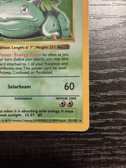 1999 Pokemon VENUSAUR Base Set SHADOWLESS Edition HOLO Rare Card 15/102 WotC MP - Image 4