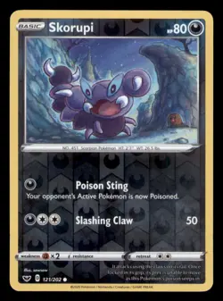 Skorupi 121/202 Common Sword & Shield Pokemon TCG Reverse Holo NM - Image 1