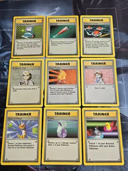 Base Set Trainer 9-Card Lot, Regular Unlimited Pokemon Vintage - HP/MP - Image 1