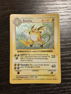 1999 Pokemon TCG Raichu Base Set Holo Shadowless Rare Card 14/102 - Image 1