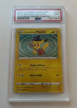 Special Delivery Pikachu 2020 Pokemon SWSH Black Star Promo #074 Holo PSA 9 - Image 1