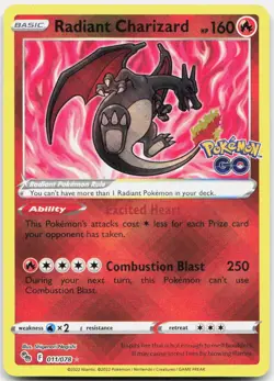 Pokemon TCG Radiant Charizard Pokemon GO Radiant Rare 011/078 Holo - Image 1
