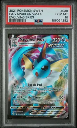 2021 POKEMON SWORD & SHIELD EVOLVING SKIES #030 FULL ART/VAPOREON VMAX PSA 10 - Image 1