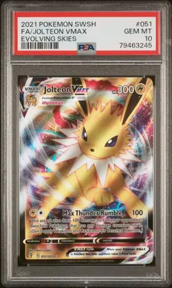 2021 POKEMON SWORD & SHIELD EVOLVING SKIES #051 JOLTEON VMAX PSA 10 - Image 1