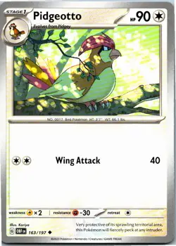 Pidgeotto Pokemon SV03: Obsidian Flames 163/197 NM - Image 1