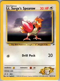 Lt. Surge's Spearow 52/132 Non Holo Gym Heroes - Pokemon Card - NM - Image 1