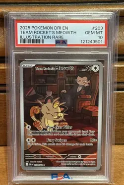 Pokemon Team Rocket's Meowth 203/182 Destined Rivals Illustration Rare PSA 10 - Image 1