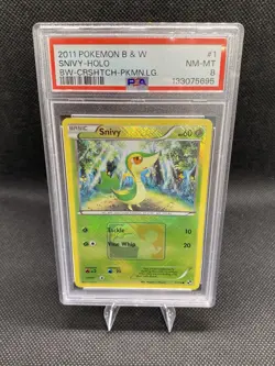 Pokemon Snivy Black & White Reverse Holo Pokemon League 1/114 2011 PSA 8 - Image 1