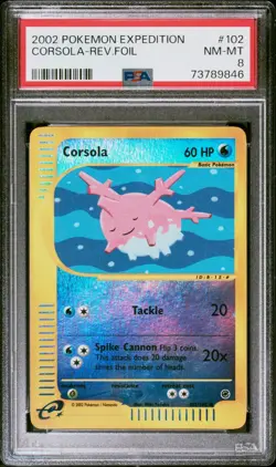 Pokemon TCG PSA 8 NM-MT Corsola Reverse Holo Expedition Base 2002 102/165 - Image 1