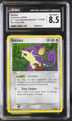 Rattata 71/109 Reverse Holo EX Team Rocket Returns Pokemon CGC 8.5 Nm/mint+ - Image 1