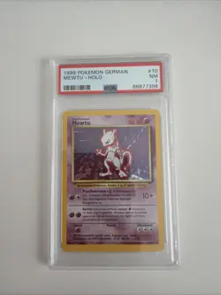 1999 Pokemon GERMAN Unlimited Base Set Mewtu-Mewtwo Holo 10/102 PSA 7 NM - Image 1
