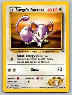 Lt. Surge's Rattata 82/132 Common Gym Heroes Pokemon Unlimited Lightly Played - Image 1