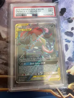 Pokemon Card PSA 9 Greninja & Zoroark GX 200/214 Unbroken Bonds - Image 1