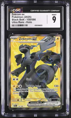 CGC 9 Zekrom EX 158/086 Ultra Rare Holo Black Bolt Pokemon Mint - Image 1
