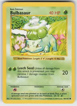 Bulbasaur Common Base Set (Shadowless) 044/102 Pokemon - Image 1