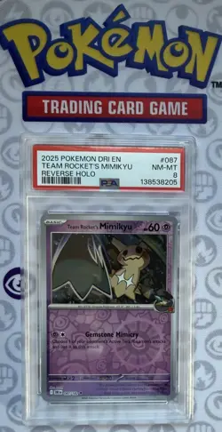 2025 POKEMON DRI EN-DESTINED RIVALS REVERSE HOLO TEAM ROCKET'S MIMIKYU PSA 8 - Image 1