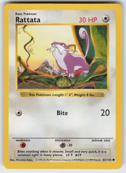 Rattata Common Base Set (Shadowless) 061/102 Pokemon - Image 1