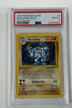 PSA 8 Machamp #8 1st Edition Base Set Pokemon Graded Card - Image 1