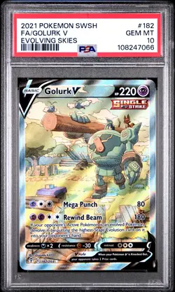 Golurk V 182/203 Alternate Art Evolving Skies Pokemon English PSA 10 GEM - Image 1