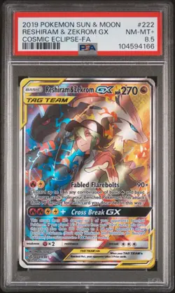 Pokemon Cosmic Eclipse Reshiram & Zekrom GX 222 PSA 8.5 - Image 1