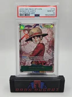 2025 One Piece OP13 EN Alternate Art #118 Monkey D. Luffy PSA 10 GEM MINT - Image 1