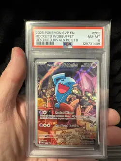 Team Rockets Wobbuffet Pokemon Center Promo Card, Destined Rivals SVP 203, PSA 8 - Image 1