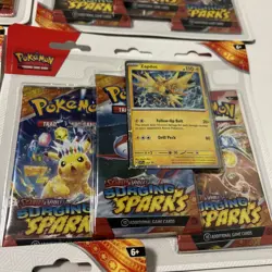 Pokemon Surging Sparks Zapdos SV08 3-Pack Blister Set of 5! Lot Brand New Sealed - Image 4