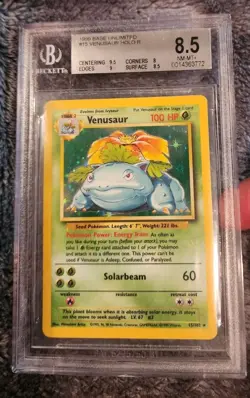 Venusaur Base Set Unlimited Holo Rare Card 15/102 BGS 8.5 NM-MT - Image 1