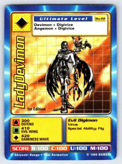 LadyDevimon Bo-22 1999 Digimon Series 1 1st Edition Bandai Trading Card Rare Vlp - Image 1