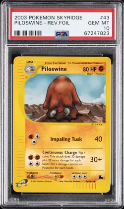 2003 POKEMON SKYRIDGE #43 PILOSWINE-REVERSE FOIL PSA 10 - Image 1