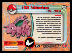 LP - Pokemon Topps Nidorino #33 TV Animation Edition Series 1 (Black Logo) - Image 2