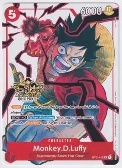 Monkey D Luffy ST01-012 3rd Anniversary NM One Piece TCG English - Image 1