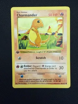 Pokemon Charmander 46/102 1st Edition Shadowless Base Set Card 1999 Unplayed NM - Image 1