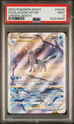 PSA 9 2023 POKEMON SWORD AND SHIELD CROWN ZENITH GG40 FULL ART/GLACEON VSTAR - Image 1