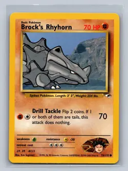 Brock's Rhyhorn 70/132 Common Gym Heroes Unlimited NM 2000 Free Shipping - Image 1