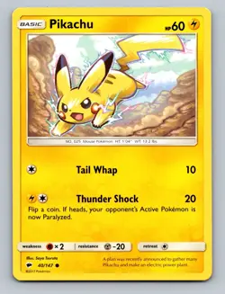 Pikachu 40/147 Common Burning Shadows NM 2017 Free Shipping - Image 1