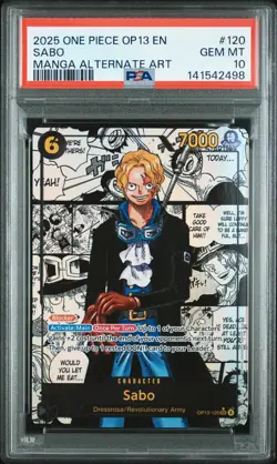 2025 ONE PIECE ENGLISH CARRYING ON HIS WILL SABO MANGA ALT ART OP13-120 PSA 10 - Image 1