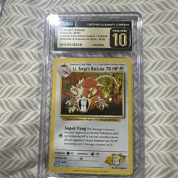 Lt. Surge's Raticate 016/034 70 HP CGC Pristine 10 Holo Trading Card Classic - Image 1