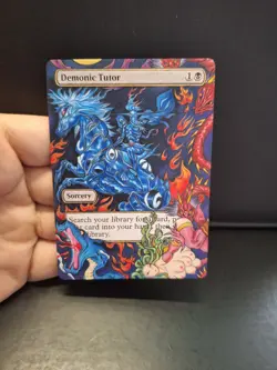 MTG Demonic Tutor Alter Hand Painted Altered Art tribute to Yoshitaka Amano - Image 1