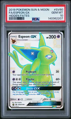 PSA 10 Espeon GX Full Art HIDDEN FATES SV60/SV94 GEM MINT Graded Pokemon Card - Image 1
