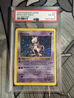 1999 Pokemon 1st Edition MEWTWO Shadowless Holo #10 PSA 6 EX-MT Base Set Graded - Image 1