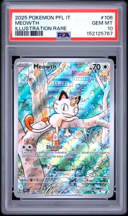 2025 POKEMON ITALIAN PFL IT-PHANTASMAL FLAMES ILLUSTRATION RARE MEOWTH PSA 10 - Image 1