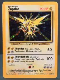 Zapdos 16/102 Unlimited Holo Rare - Pokemon Base Set LP/MP - Image 1