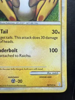 Pokemon 10/123 Raichu HeartGold SoulSilver Holo Rare (LP) - Image 5