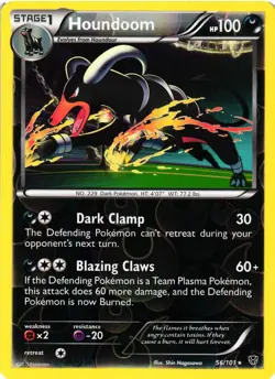 Pokemon TCG Houndoom Reverse Holo Rare Plasma Blast 56/101 LP - Image 1