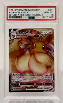 2021 POKEMON SWSH BSP FA/EEVEE VMAX SHNG.FATES ELITE TRNR.BOX #087 PSA 10 Gem MT - Image 1