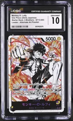 CGC 10 Monkey D Luffy ST13-003 One Piece Card Black White Alt Art 2023 Japanese - Image 1