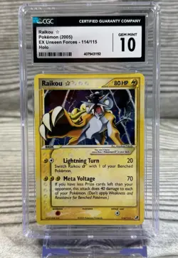 2005 Pokemon Gold Star Raikou Holo EX Unseen Forces 114/115 CGC 10 - Image 1