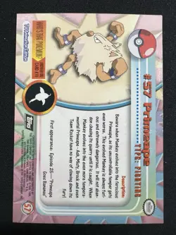 Primeape #57 1999 Topps Series 1 Pokemon Black Logo TV Animation Edition - Image 2