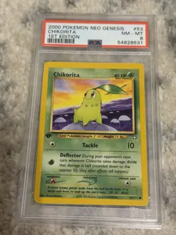 Pokemon 2000 Chikorita 53/111 1st Edition Neo Genesis PSA 8 - Image 1